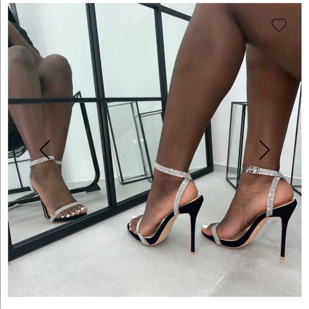 SAVANNAH BLACK SUEDE CLEAR DIAMANTE HEELS